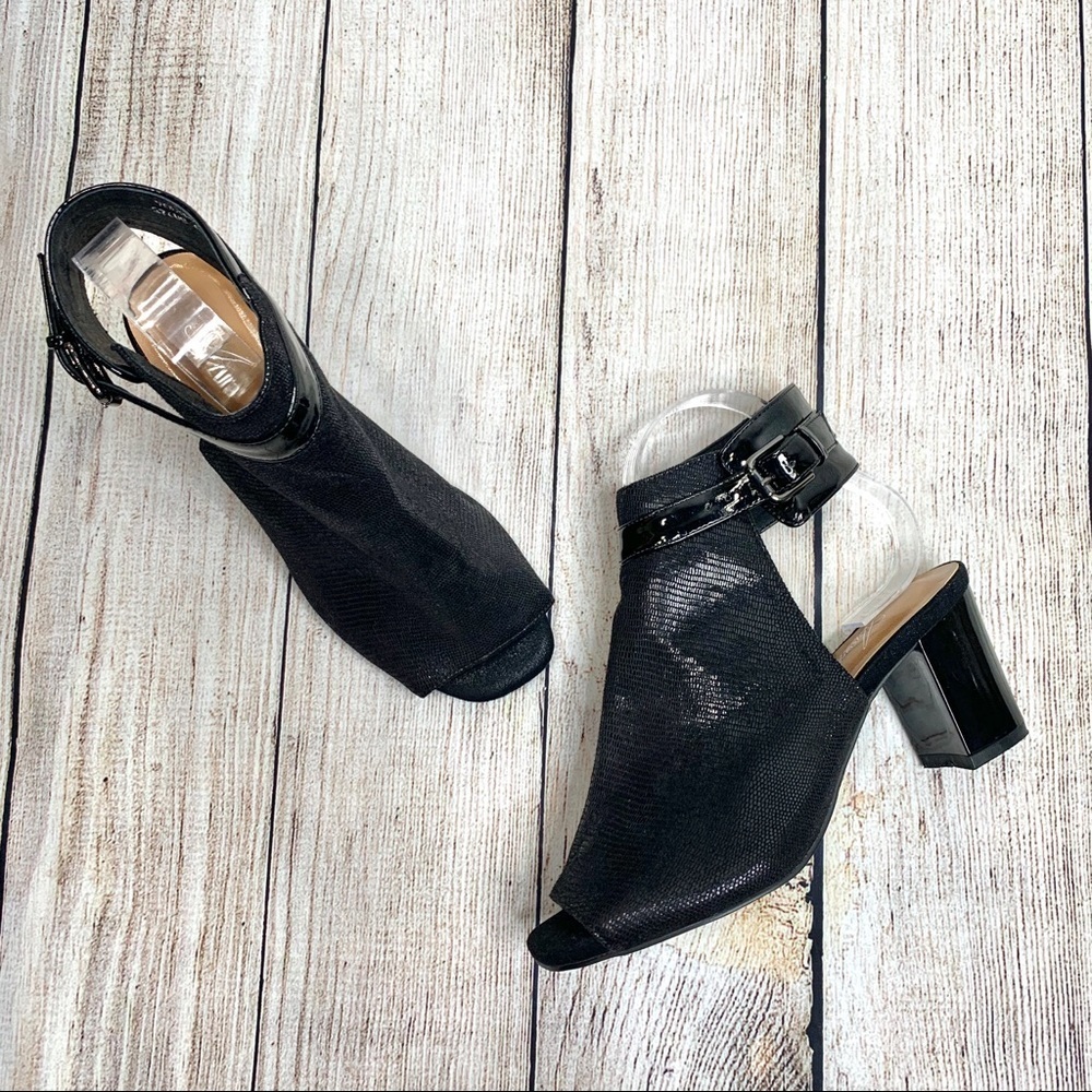 Azura Faux Leather Voljett Open Toe Ankle Heels